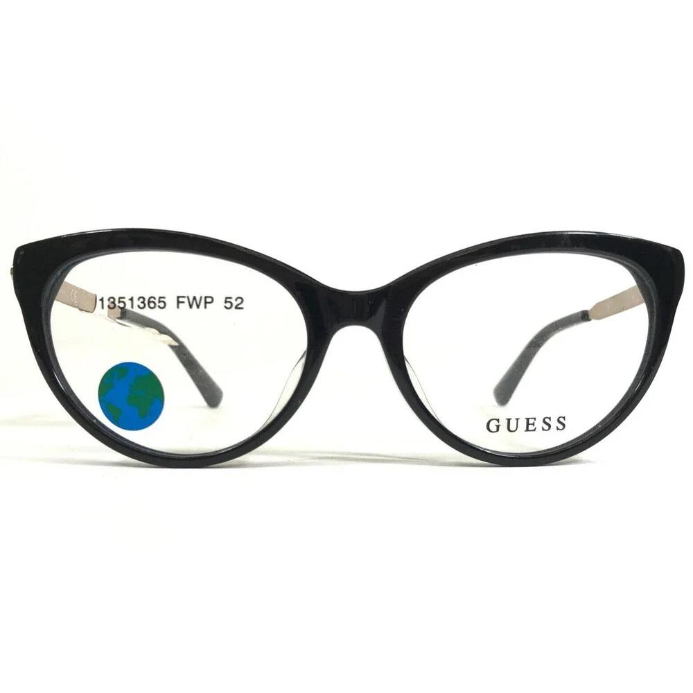Guess Eyeglasses Frames GU2462A-4 001 Black Gold Cat Eye Full Rim 52-17-140